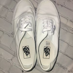 All white Vans low tops, Mens 9, women's 10.5